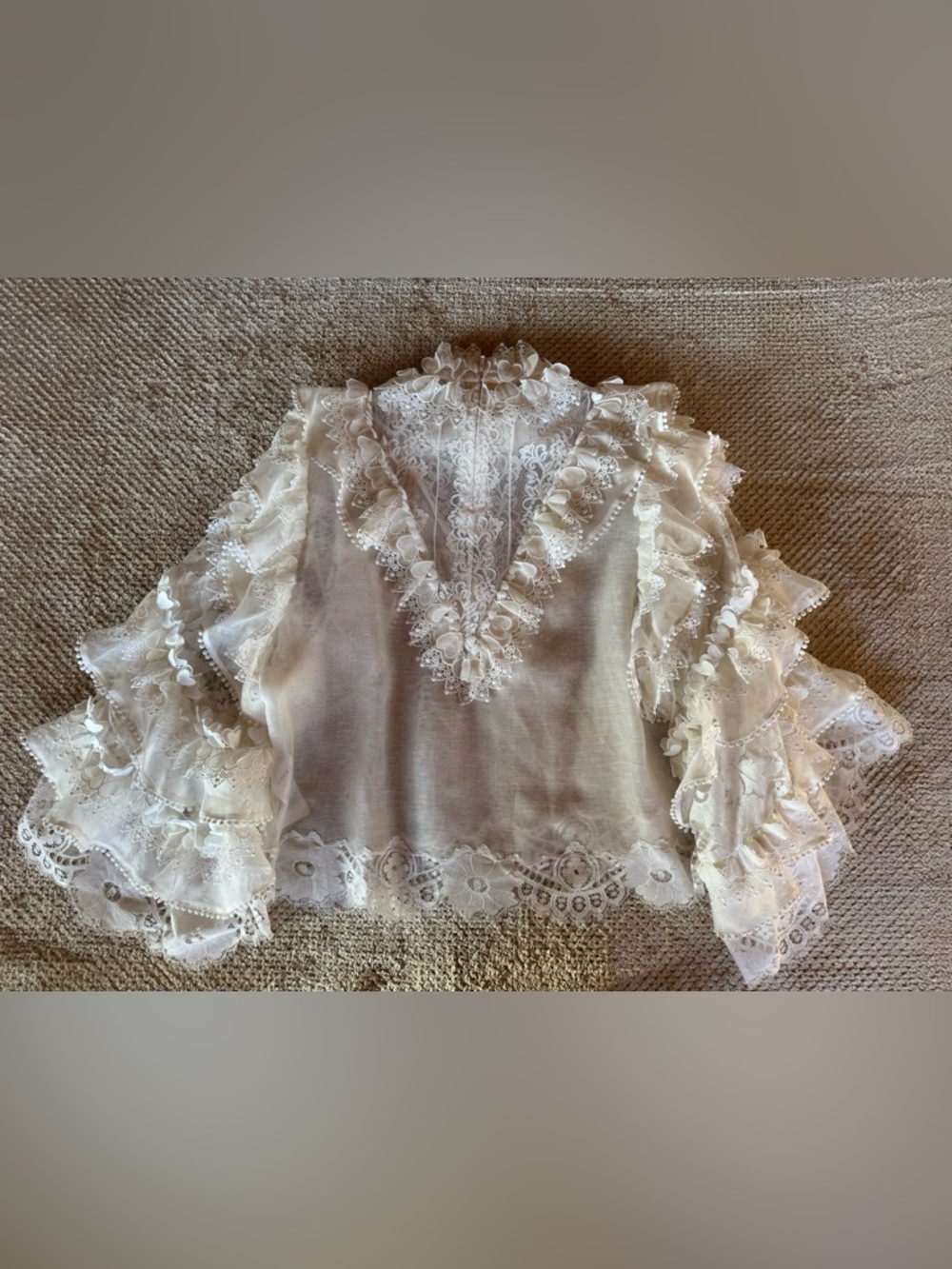 Zimmermann Crush Lace-Trimmed White Ruffle Linen-Silk High-neck Top - Picture 6 of 9